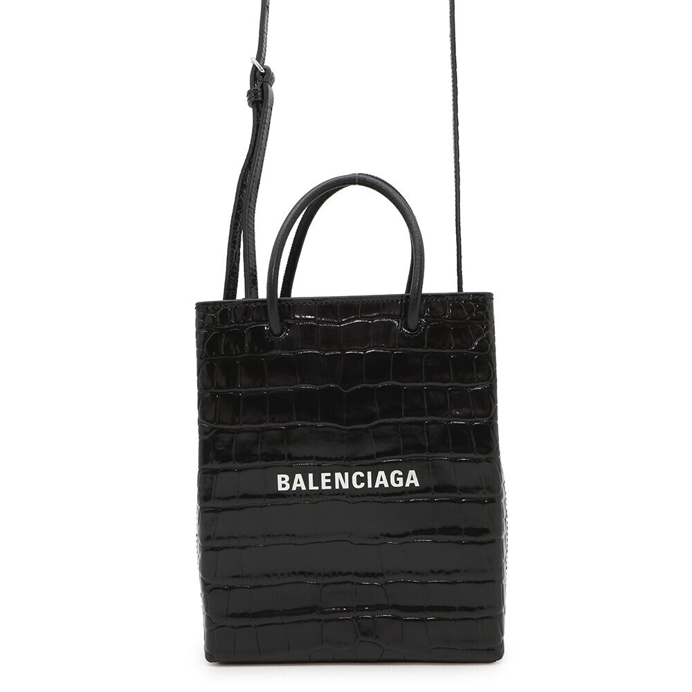 Balenciaga Shopping Tote XXS Embossed Leather Shoulder Bag Black